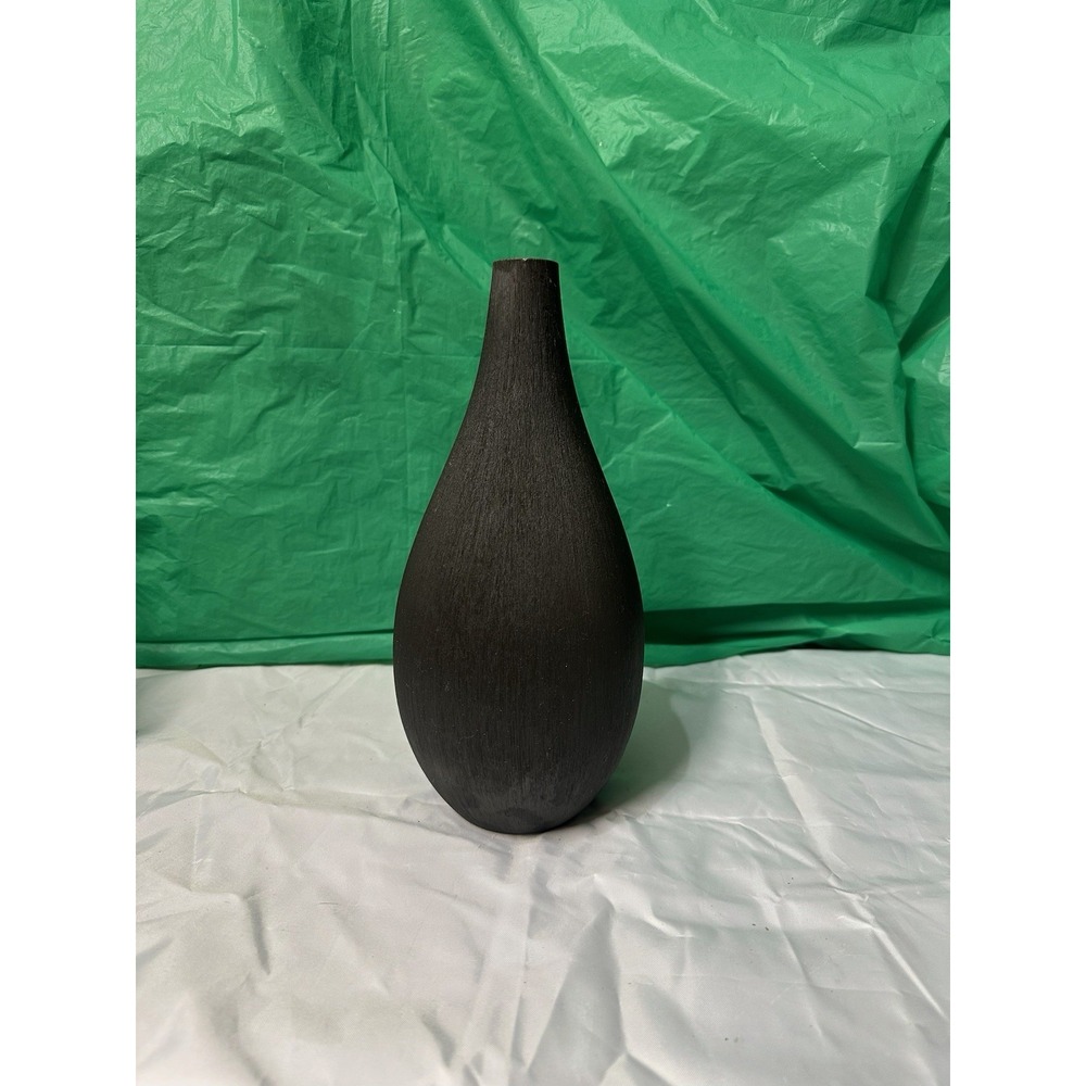 Modern Dark Brown Ceramic Vase Wood Look Minimalist Decor Thailand 12"